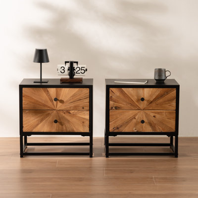 Reclaimed Wood Parquet Nightstand, Set of 2
