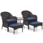 Ensemble de conversation pour patio en osier 2 personnes avec table d'appoint, repose-pieds et coussins bleus Elbart-1639755514
