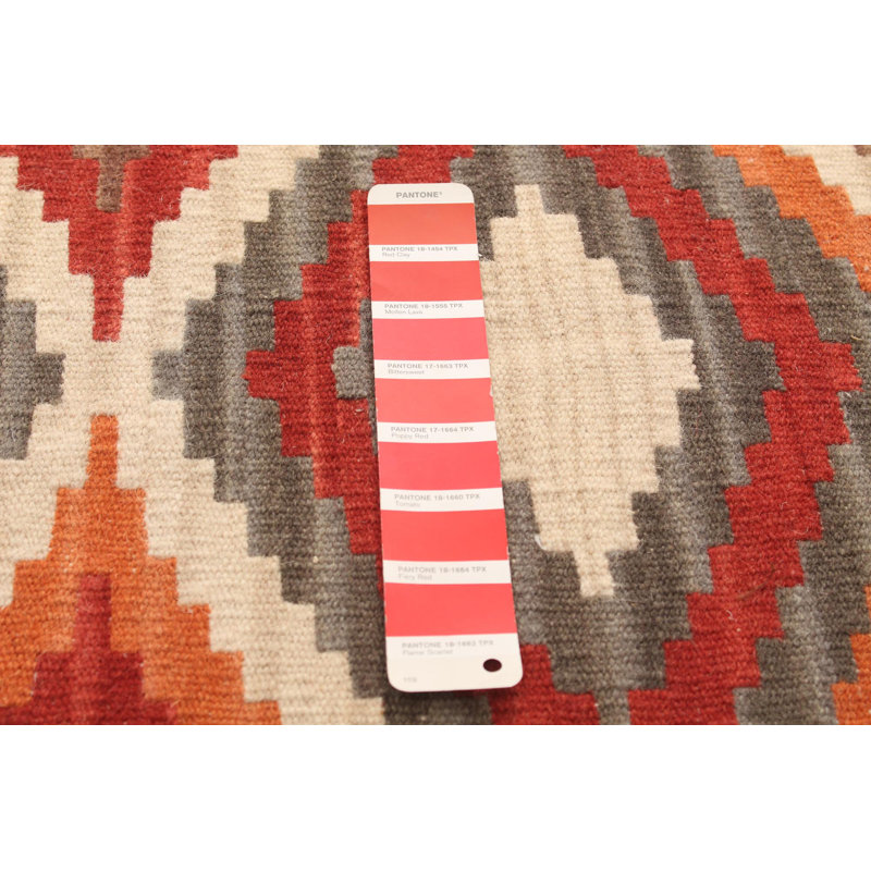 Kilim en laine tissé à la main rouge audacieux et coloré 5 pi 3 po x 7 pi 7 po