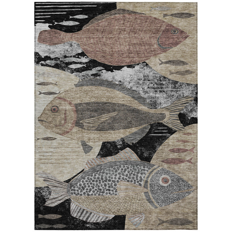 Machine Washable Indoor/Outdoor Chantille ACN2447 Coastal Rug, 5' x 7'6", Black