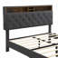 Base de lit tapissier grand format avec tête de lit moderne en tissu capitonné, ports USB, station de charge pratique, deux poches latérales, ne nécessite pas de sommier, gris foncé-122511093-122511095