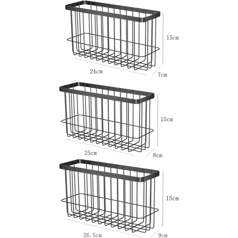 Boîte de rangement pour porte d'armoire de cuisine 3 pièces, boîtes de rangement murales auto-adhésives, boîte de rangement pour garde-robe / salle de bain / réfrigérateur (noir3)