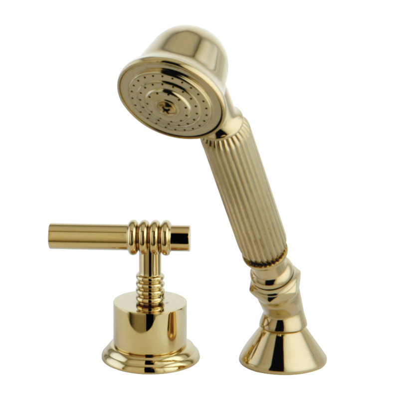 Garniture de robinet de baignoire romaine à fixation sur plateau à poignée simple avec douche à main, Laiton poli