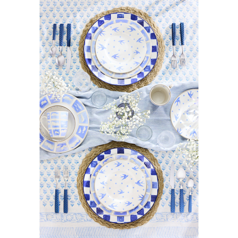 Pink Check Dinner Plate, Blue