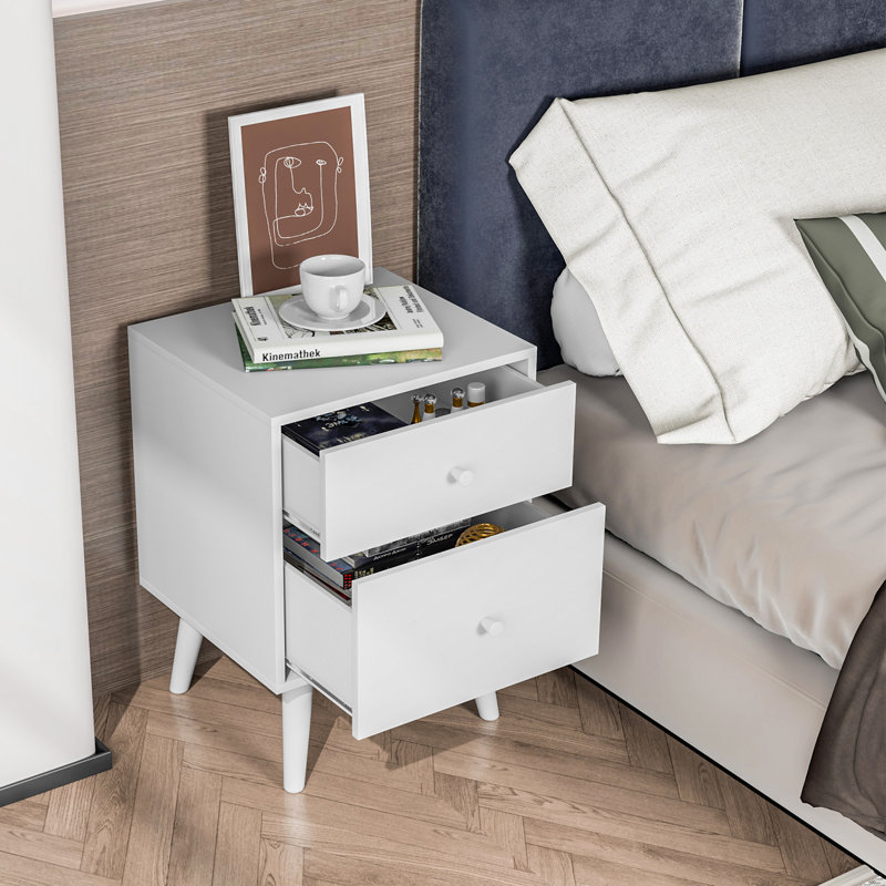 Woodacre 45cm W Solid + Manufactured Wood Bedside Table, White