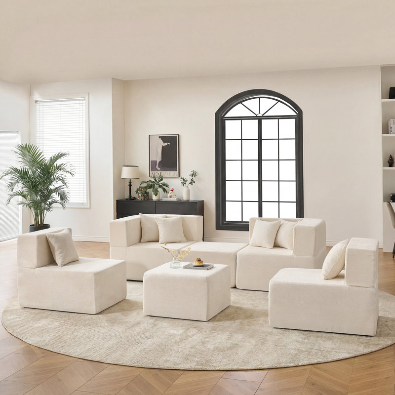 Canapé modulaire de 129 po avec 2 repose-pieds Cloud, Chenille beige