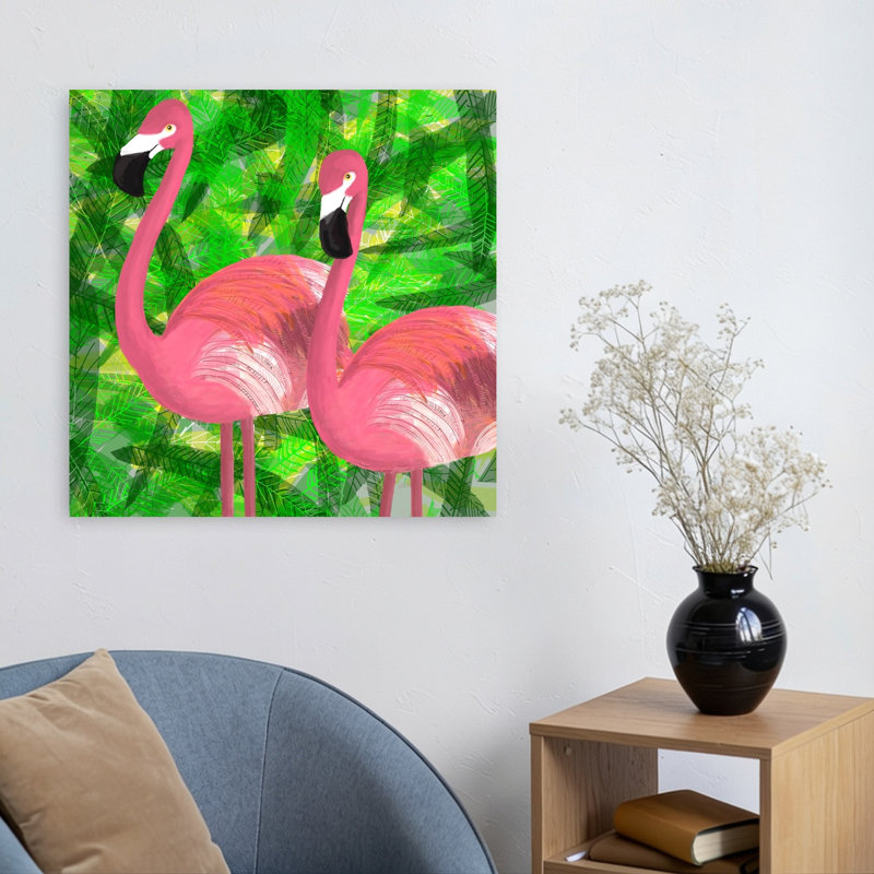 Pink Tropical Flamingos Colorful Vibrant Abstract Bird Flamingo Nature Summer Wall Art Print by Carla Daly - Wrapped Canvas Print