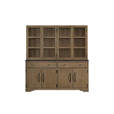 Armoire et buffet en amande 2 pièces avec plateau en béton pour plus de durabilité, portes en verre encadrées, deux tiroirs, quatre armoires inférieures, bois massif +, 71,02 po de profondeur, 19,75 de largeur, 76,36 de hauteur, 365 lb