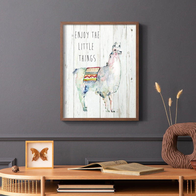 «Llama Little Things», reproduction encadrée - bois massif, Cadre photo brun simple, H 28 po x l 22 po
