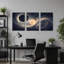Art mural sur toile, "Ringed planète et éclipse en bleu tourbillonnant"-111826777