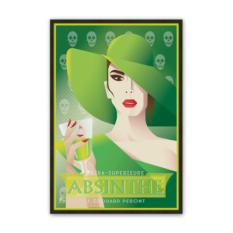 «Absinthe Reverie», reproduction d'art, H 21 po x l 17 po, Impression encadrée sans passe-partout, Noir satiné