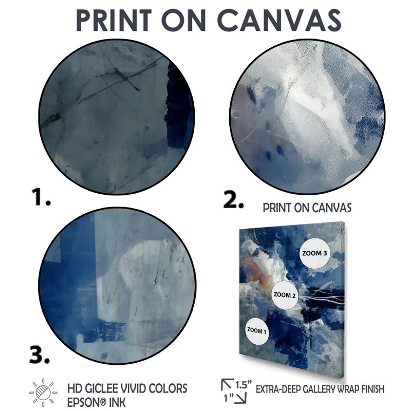 «Blue Sturdy Guardians Accents With White», peinture murale abstraite, art mural encadré abstrait bleu, H 32 po x l 24 po