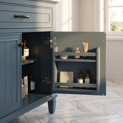 Meuble-lavabo Mavessa de 30 po avec comptoir en céramique, meuble-lavabo autoportant à un seul lavabo avec tiroir rabattable, 2 tiroirs, tablette réglable, porte-accessoires et porte à fermeture amortie