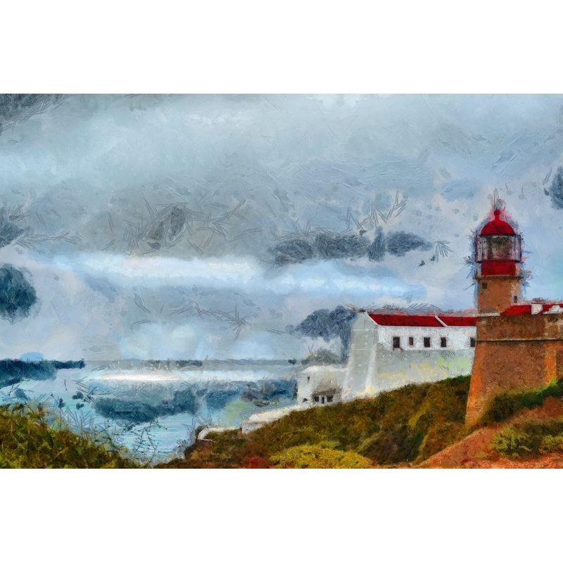 Painted Lighthouse Blue Horizon - Wrapped Canvas Art Prints, 20cm H x 30cm W x 3.8cm D