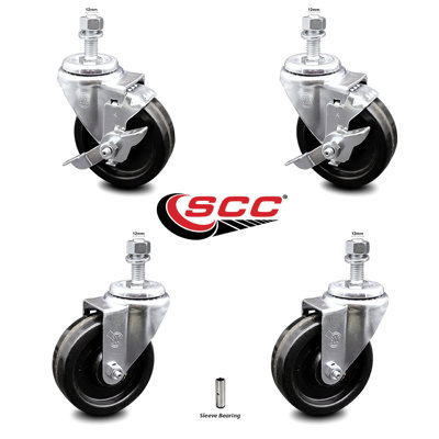 Ensemble de roulettes à tige filetée pivotante 12 mm 4 pouces 4 pouces SCC