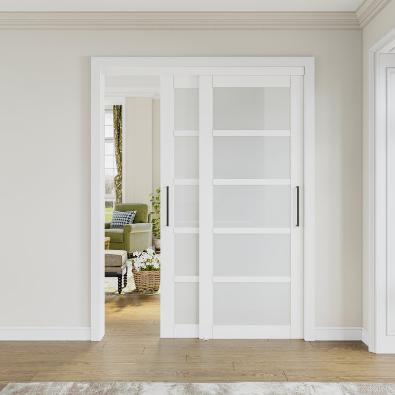 Porte coulissante 60 po x 80 po en verre givré avec poignée de très grande taille, aucune peinture requise, 60 po x 80 po