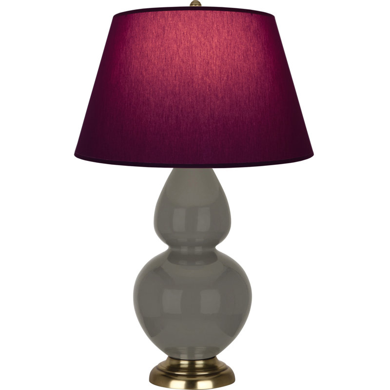 Lampe de table double gourde en céramique, Bois de frêne verni / laiton, Prune / lavande, Laiton