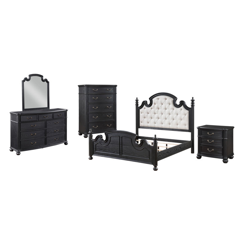 Ensemble de chambre à coucher 5 pièces avec tête de lit capitonnée Esmerelda, Très grand