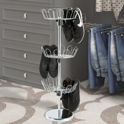 Three Tier Revolving Shoe Tree Orgainzer Rack With Chrome Finish