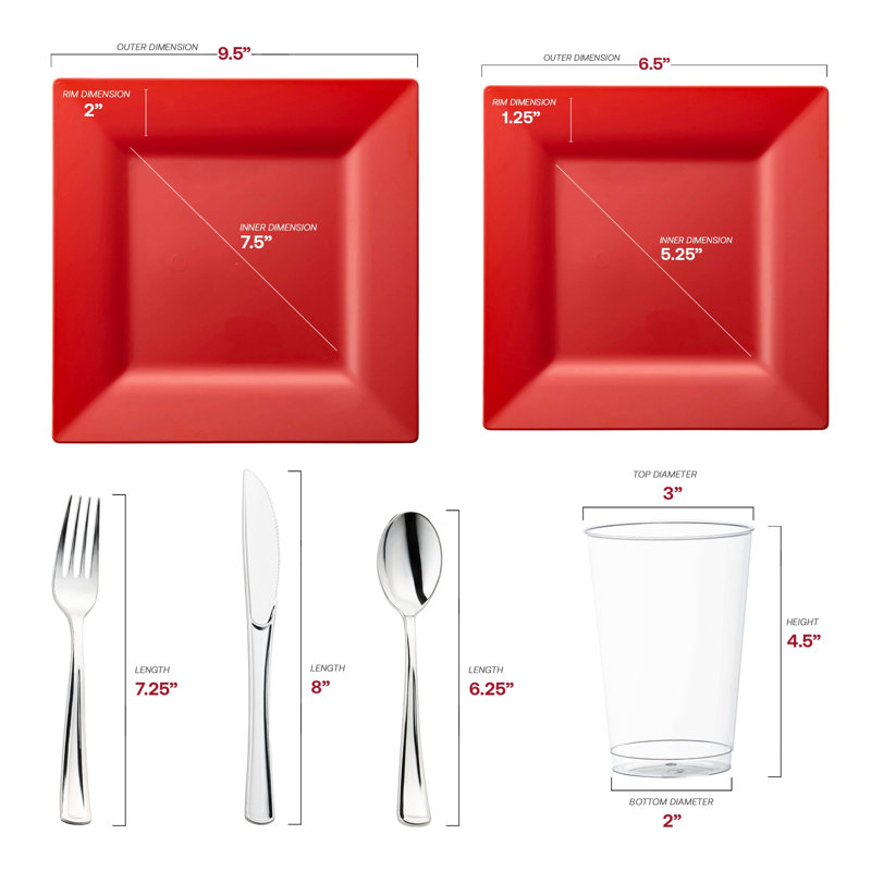 Red Square Plastic Wedding Value Set - 120 Settings