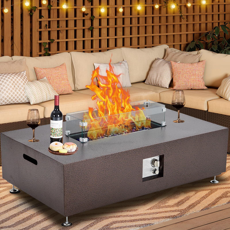 Foyer de table au propane, Brun bronzé, H 12,2 po x l 48 po x P 27,5 po