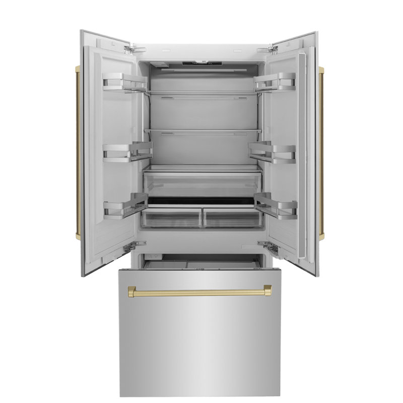 ZLINE 36" 19.6 cu. ft. Built-In 3-Door French Door Refrigerator with Internal Water and Ice Dispenser, Champagne Bronze