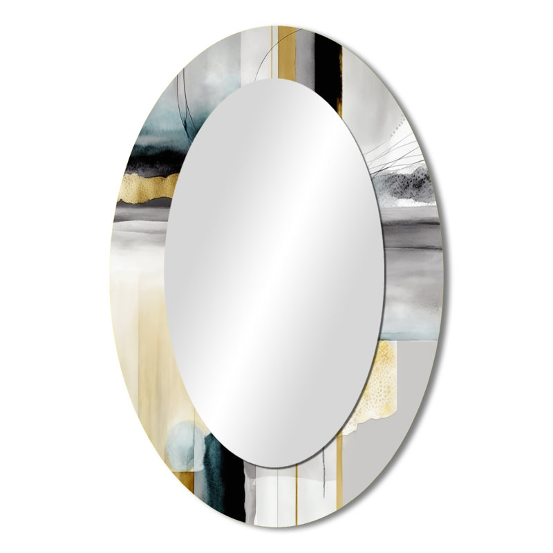 Abstract Transitional Shapes Black IV - Black Modern Oval Wall Mirror, 36" x 24"
