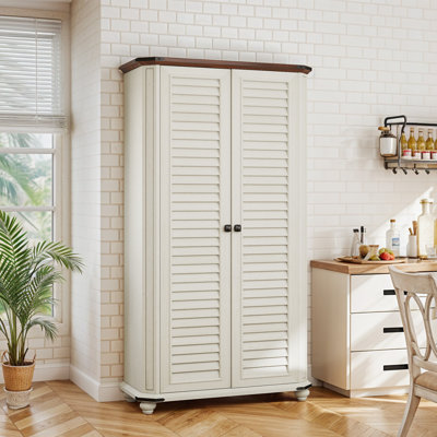 67" Farmhouse Kitchen Pantry Cabinet With 2 Doors, Adjustable Shelf by August Grove