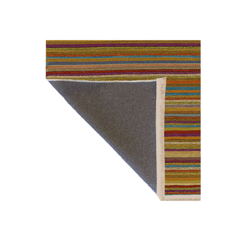 Tapis décoratif multicolore à rayures en osier lavable à la machine, Sous-tapis rectangulaire de 3 pi 3 po x 4 pi 11 po