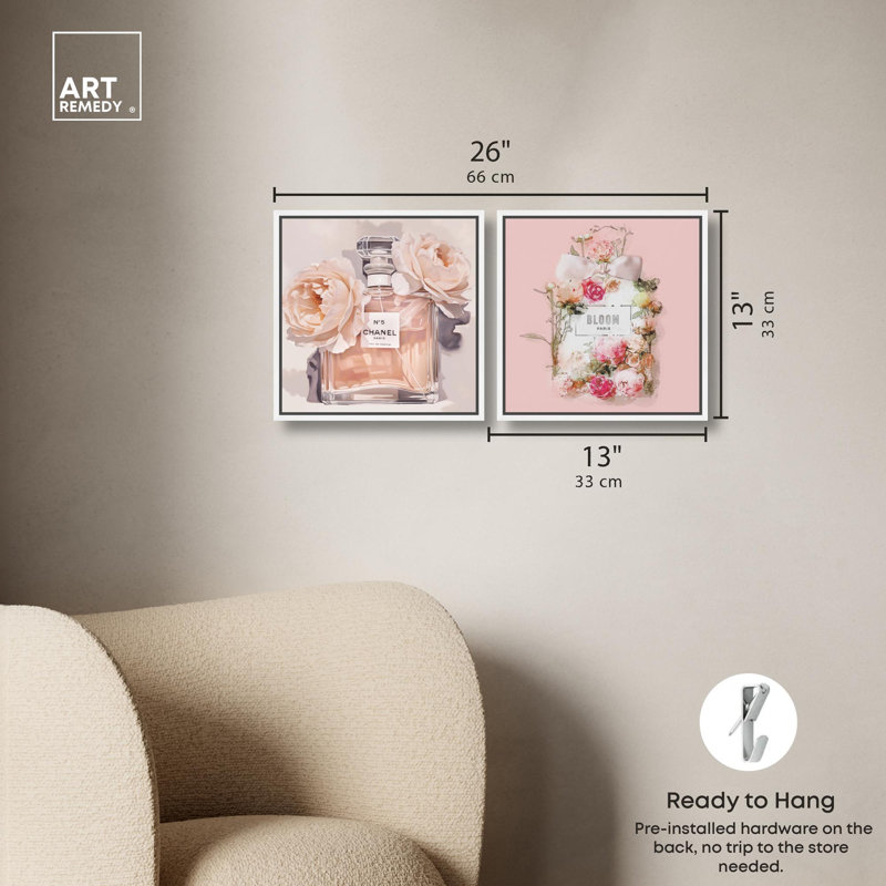 «Blush Pink Whimsy Glam Art», ensemble de 2 impressions sur toile par , H 13 po x l 13 po, Blanc