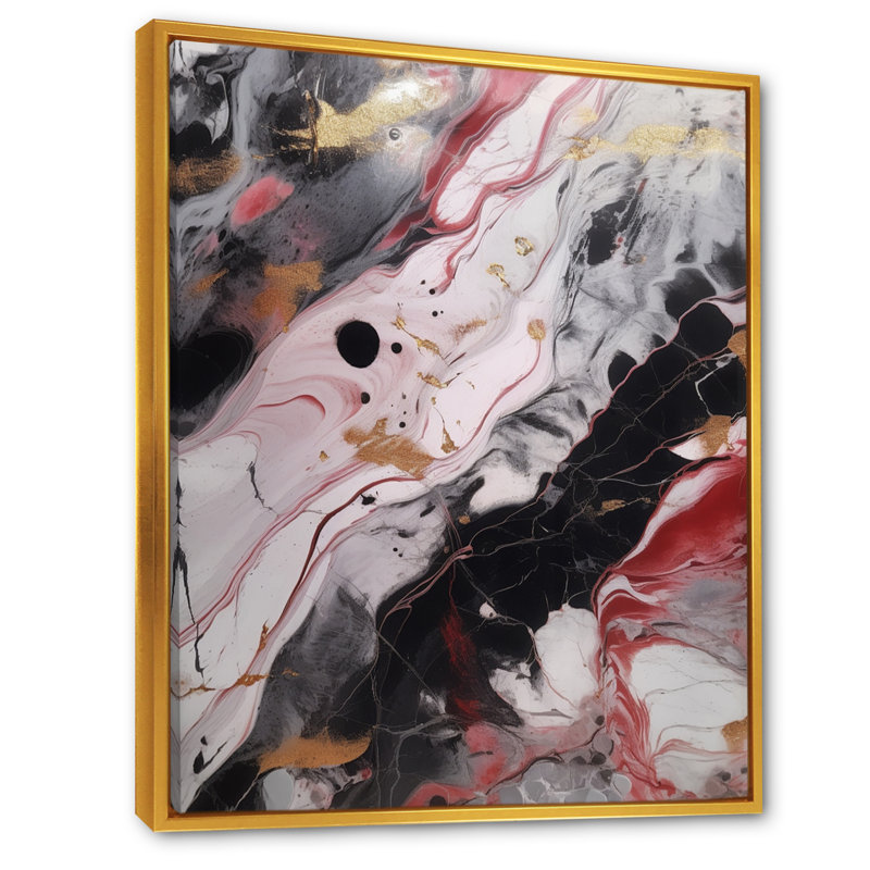 Red and Black Marble Whispers I - impression, H 40 po x l 30 po x P 1,5 po, Cadre flottant doré