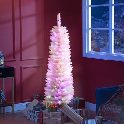 Grand arbre de Noël artificiel pré-éclairé avec branches colorées et lumières à DEL colorées