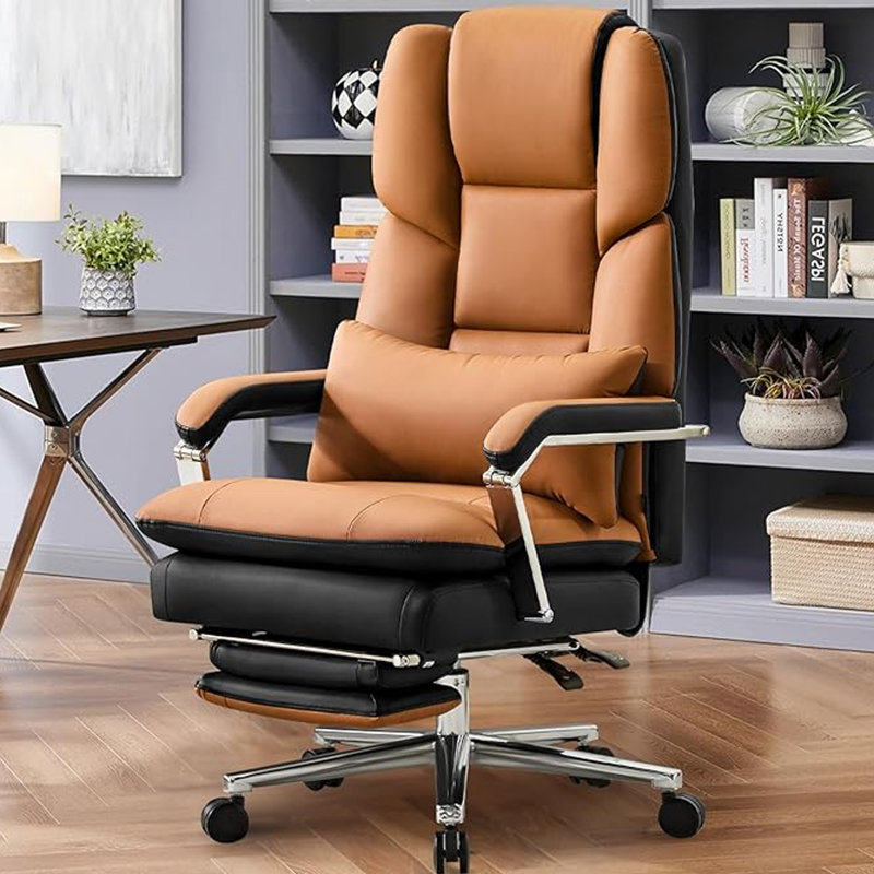 Fauteuil de direction double rembourré avec repose-pieds, Brun