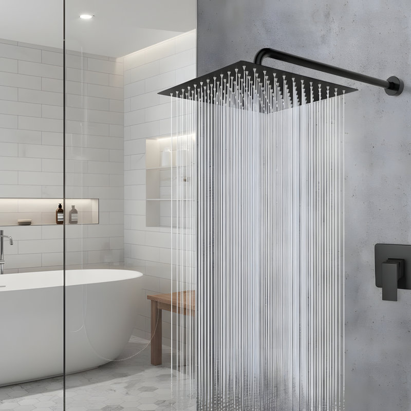 Pomme de douche surdimensionnée en acier inoxydable surdimensionnée de 16 pouces - Pomme de douche haute pression noire matte, Pomme de douche à pluie carrée - Couverture complète du corps en cascade - Fixation universelle au plafond ou au mur