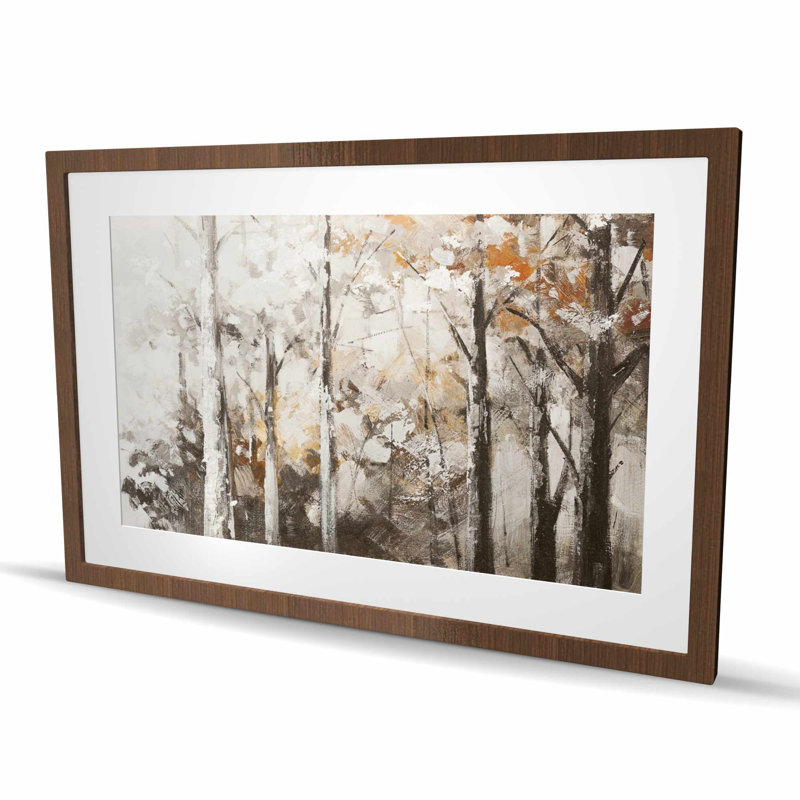 Abstract White Forest - Trees Brown Framed Matted Print