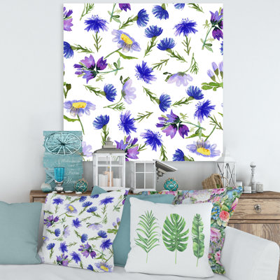Fleurs bleues avec feuilles vertes I - peinture sur toile