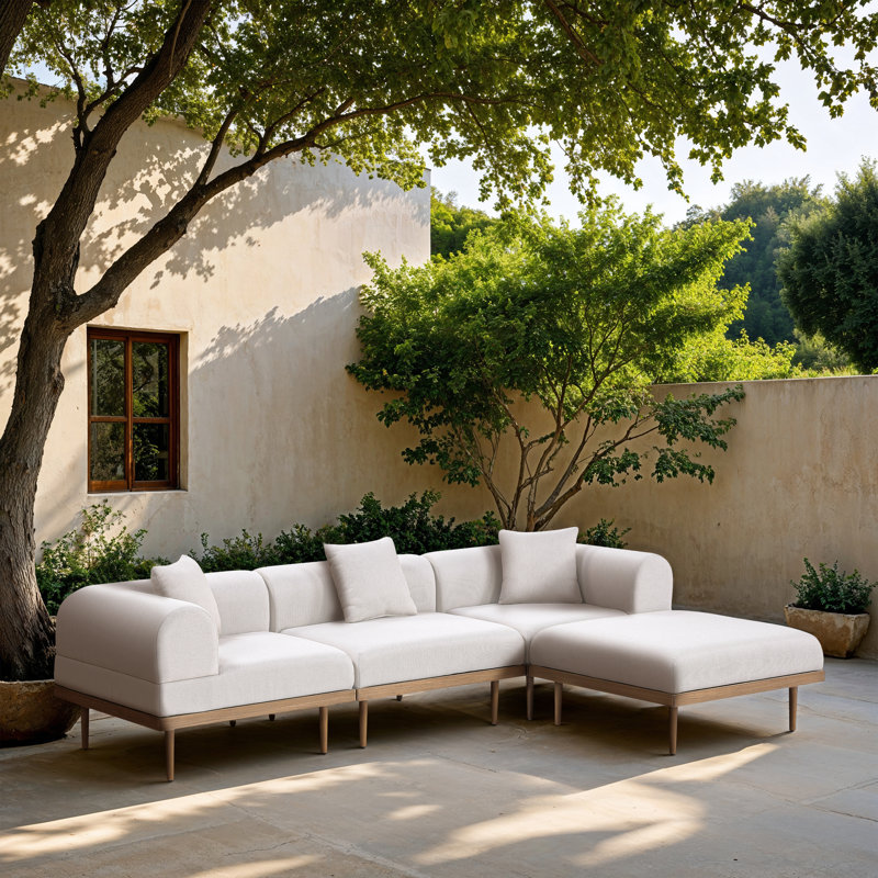 Canapé modulaire d'extérieur en oléfine de 106,5 po Madeleine, Crème, crème