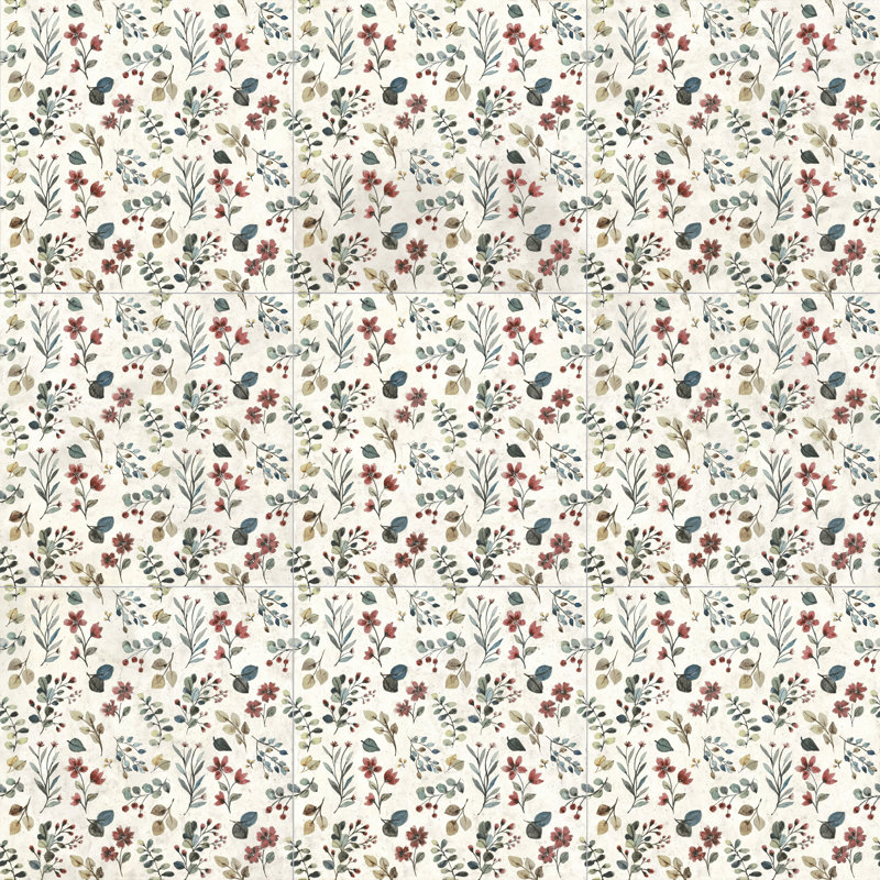 Garden 10" x 10" Porcelain Floral Wall & Floor Tile, Red/Beige