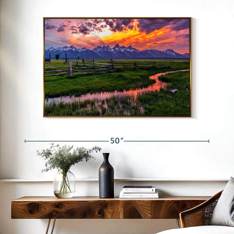 Éclat de Grand Teton, Cadre flottant doré, 40 po x 27 po