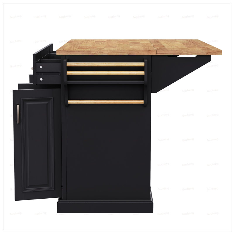 Large Kitchen Island with Drop Leaf, Rolling Cart on Wheels, Ample Storage and Embossed Texture for Elegant Utility