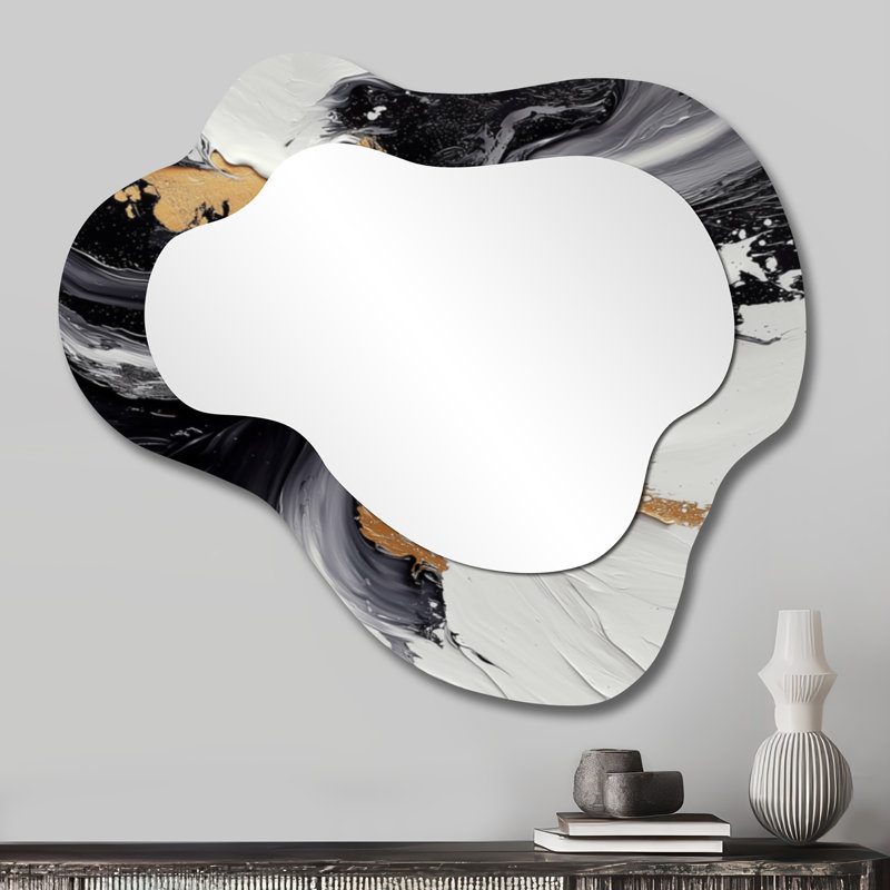 Perspectives abstraites de l'obscurité et de la lumière I - miroir décoratif asymétrique abstrait, miroir mural irrégulier moderne, imprimé sur métal