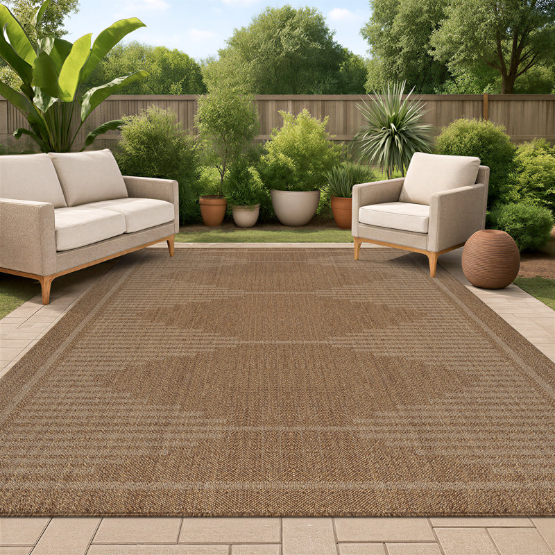 Tapis tissé plat intérieur / extérieur de style jute géométrique sable / naturel facile d'entretien, Sable