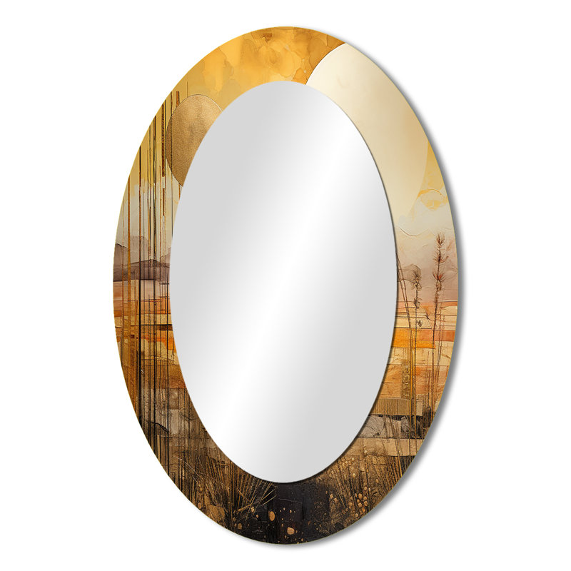 Golden Sunset Cottage Countryside Landscape II - Large Oval Wall Mirror On Metal, 36" x 24"