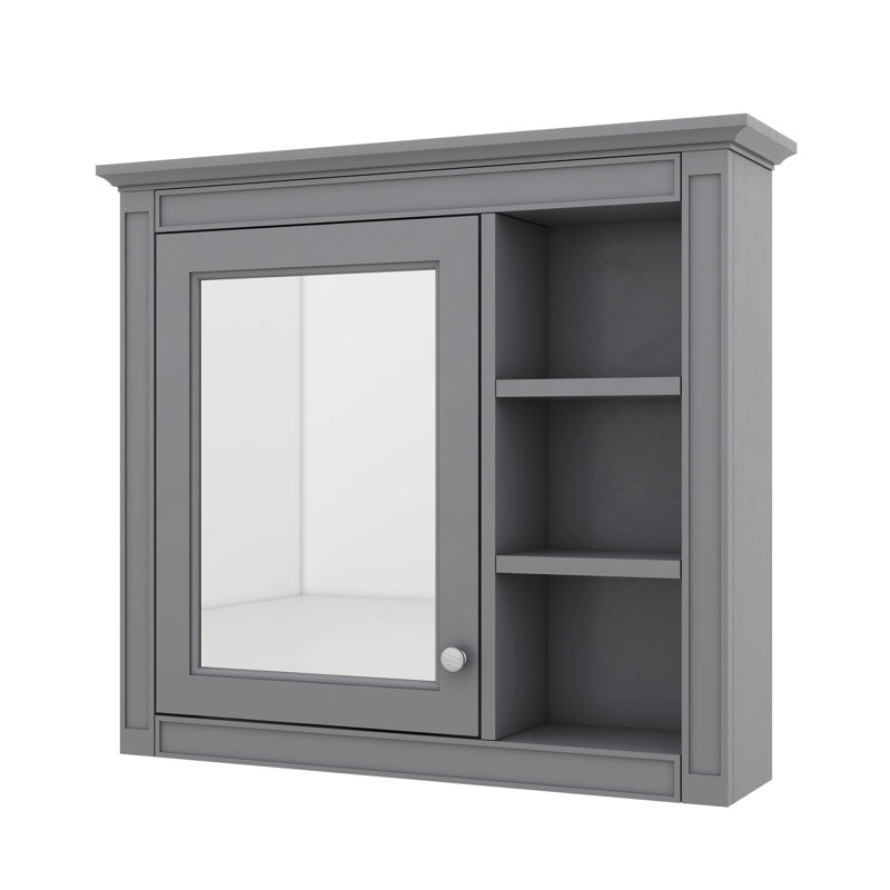 Armoire à pharmacie 30 po x 28 po avec miroir, rangement mural pour salle de bain, design moderne avec 3 tablettes ouvertes, armoire à porte réfléchissante