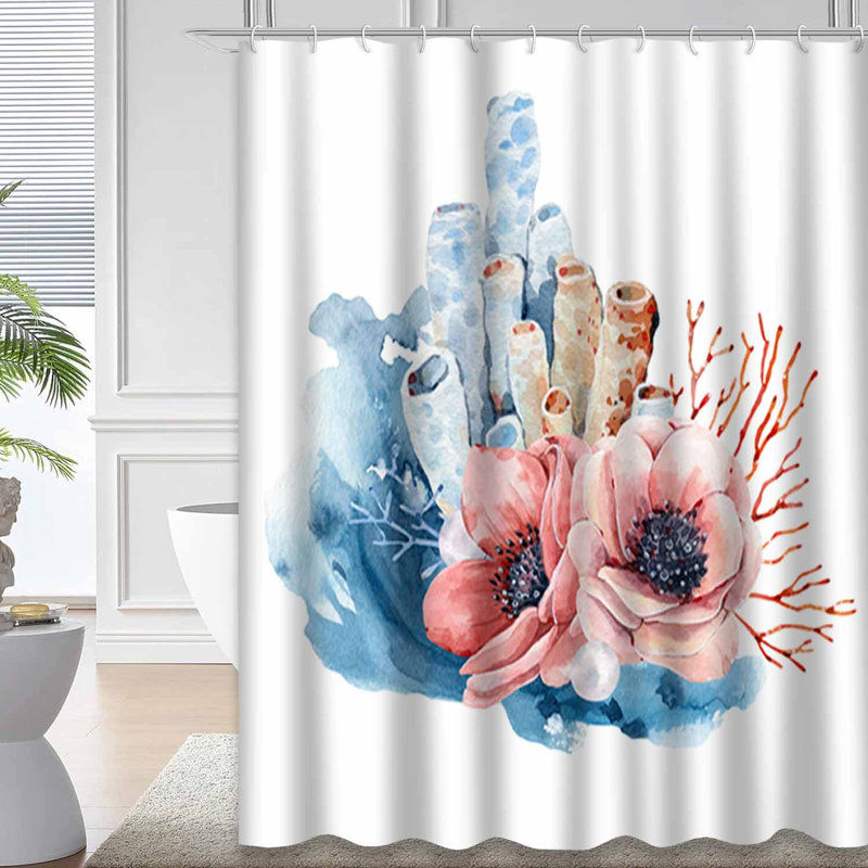 Aquarelle, anémone nautique, toile de fond, bouquet de fleurs de plage bleu vif avec 12 crochets, L 72 po x l 78 po