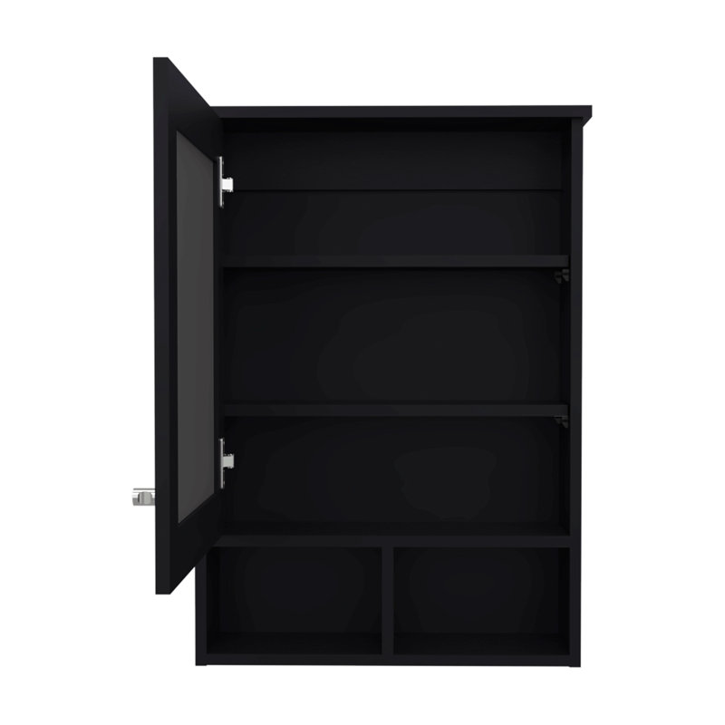 Pharmacie H 29 po, avec 5 tablettes, 1 porte et 1 miroir, Noir mat