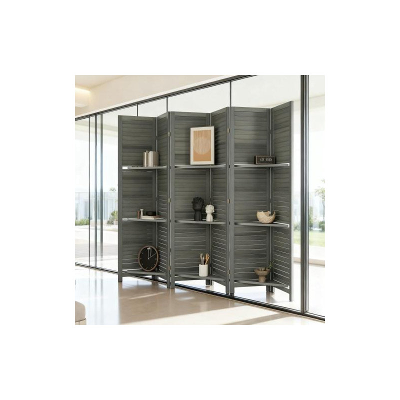 Paravent 6 panneaux pliant et intimité autoportant, Gris