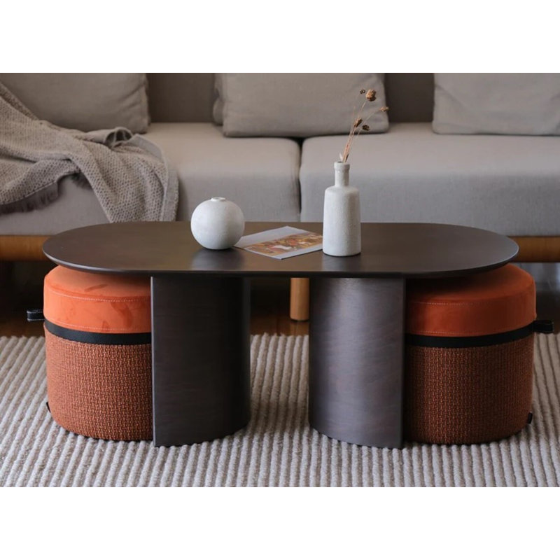 Kangaroo Solid Wood Coffee Table, Gray, Orange