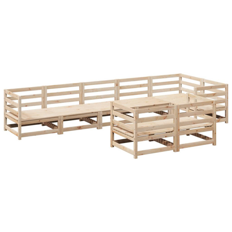  Ensemble de canapé de jardin modulaire en bois de pin massif naturel, Coussin gris foncé / structure naturelle