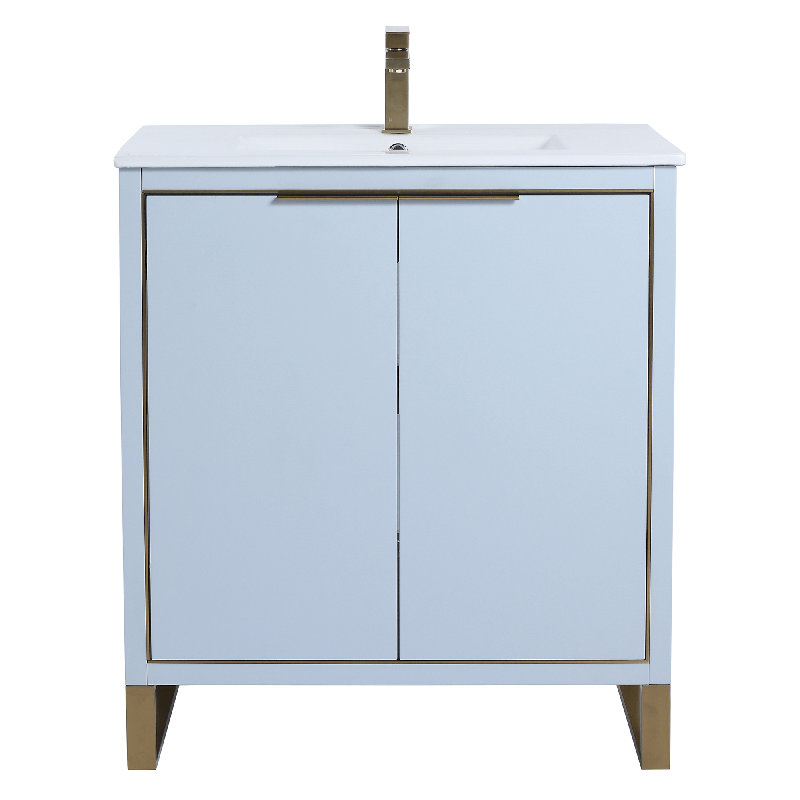 30'' Single Bathroom Vanity Set, Satin Brass, Pastel Blue